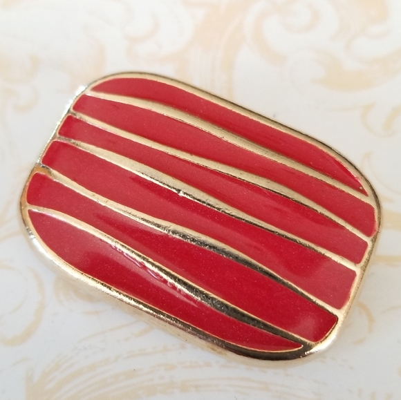 Vintage Red Enamel Gold Tone Brooch Pendant Pin - Picture 5 of 14